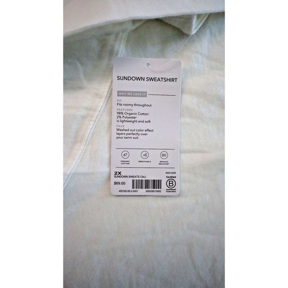 Athleta S905-0008 Women's Sz 2X Calla Lily White Sundown Cotton Sweatshirt $69+ - Picture 5 of 7